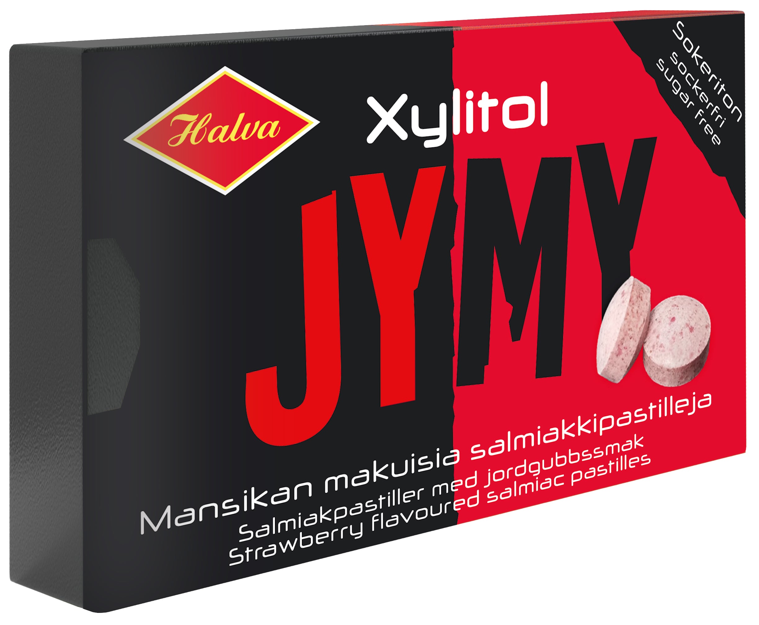 Halva Jymy Xylitol Strawberry flavoured salmiac pastilles 30 g