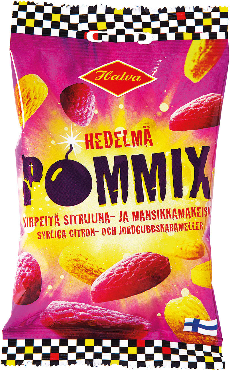 Halva Pommix hard sour lemon and strawberry candies 100 g