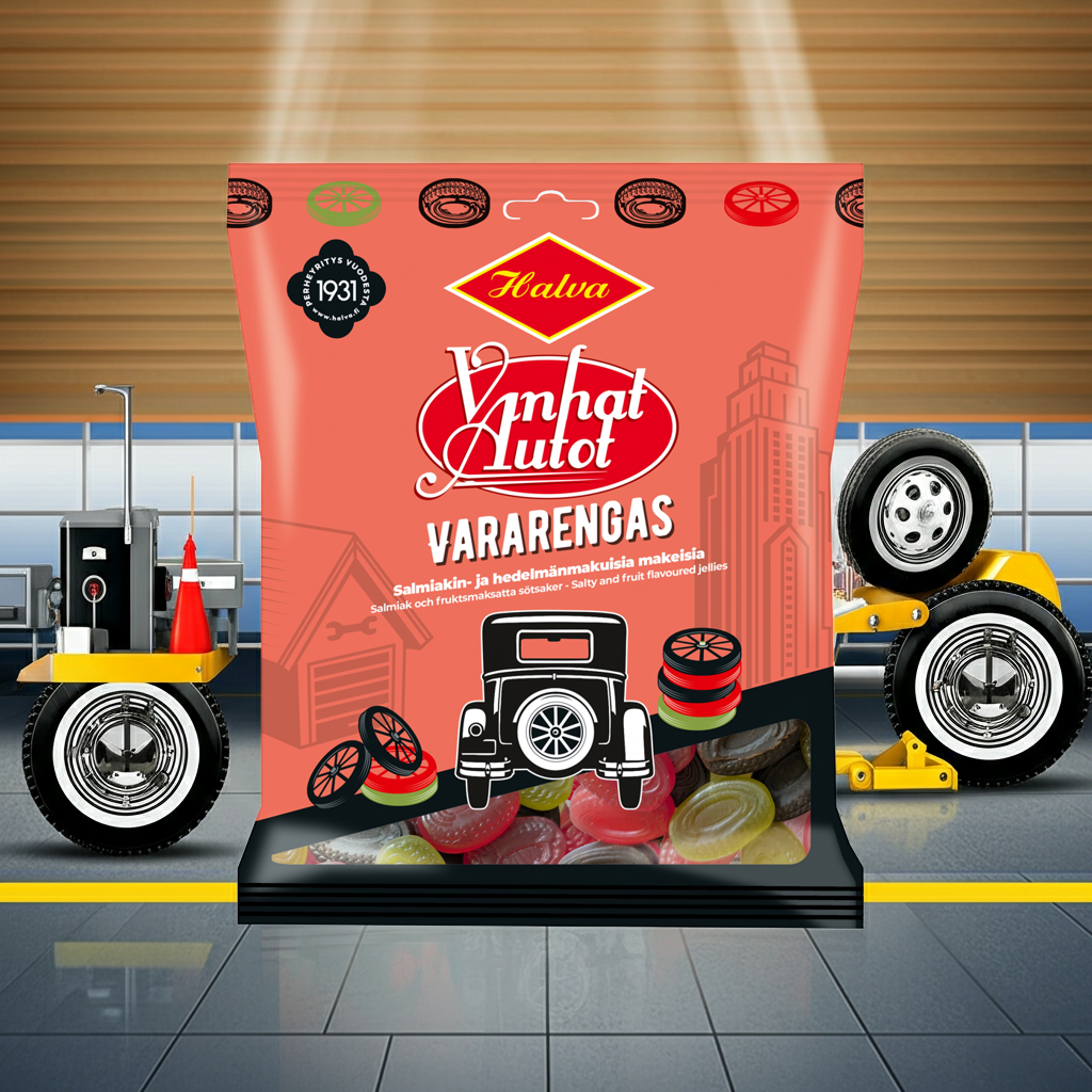 Halva Old Cars Spare tire Salty and fruit flavoured jellies 120g