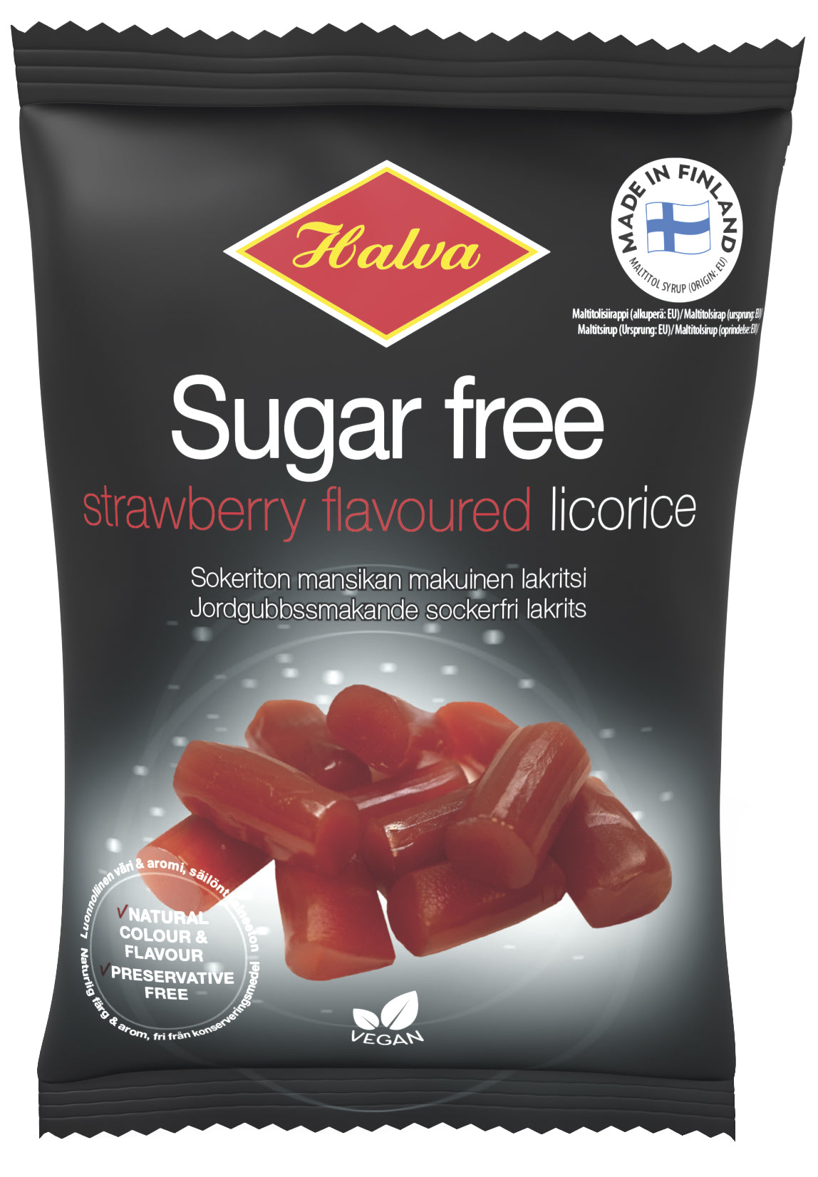 2-PACK Halva Sokeriton mansikanmakuinen lakritsi 90 g